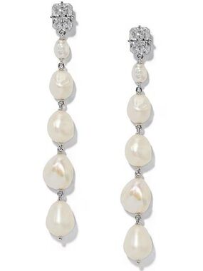 Nadri Madrid CZ & Freshwater Pearl Linear Earrings